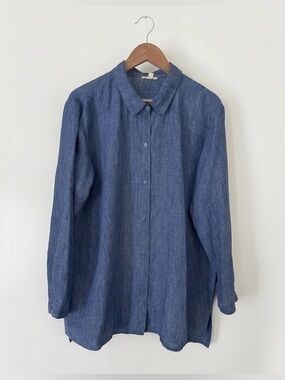 Eileen Fisher Classic Long-Sleeve Linen Button-Down | Size XL